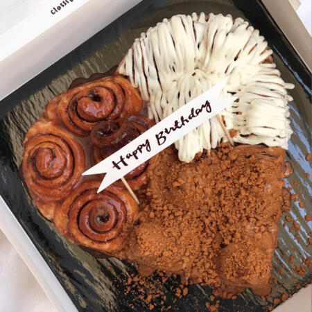 Heart-shaped cake rolls with classic, salted caramel and biscoff toppings (RM75 - half serving, RM120 - full serving)