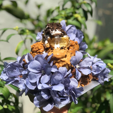 Cinnamon rolls tower with premium mixes toppings (RM90 - including deco, ribbon and transparent marble box)